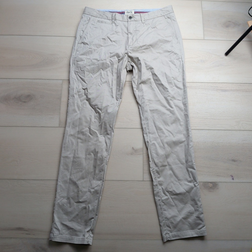 Perk Slim Fit Stretch Chino Pants Mens 35x32 Khaki Tan Flat Front